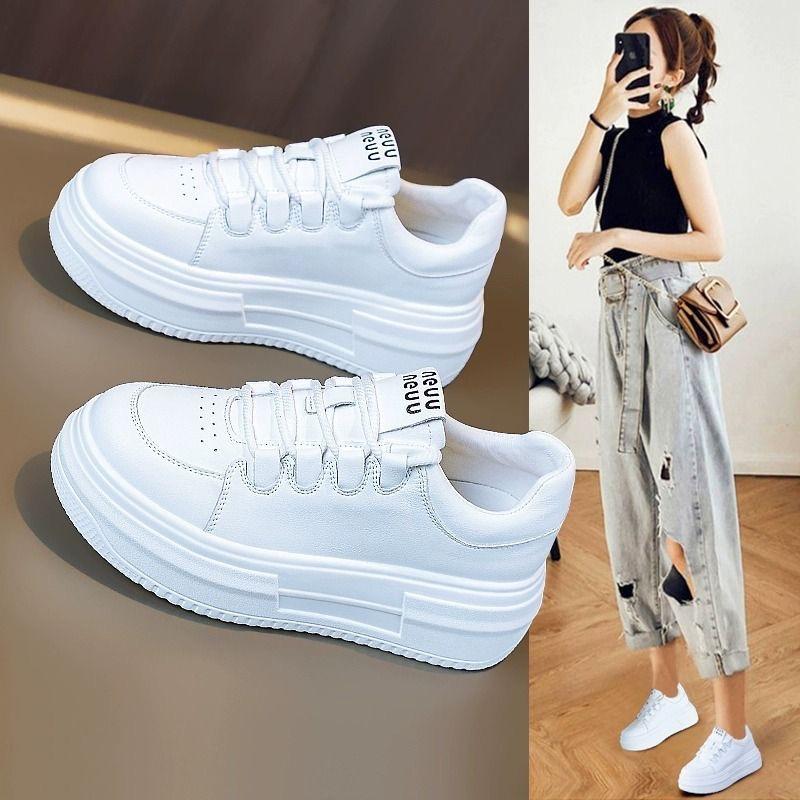 Platform muffin shoes women's autumn 2025 new casual versatile sports board shoes ins tide increase white shoes