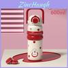 Cartoon Doublewalled Insulated Travel Mug With Straw And Lock For Office And Outdoors