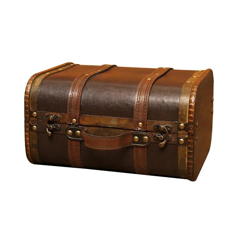Boîte de rangement pour bijoux rétro en bois Design valise vintage Grande capacité pour fête de mariage et accessoires de maison Marron