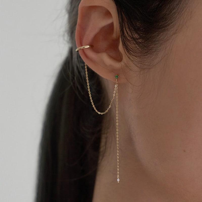 OR D`OR [14K] Mini Opal Chain Ear Cuff Earrings