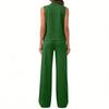 Women's Casual Fashion High-Neck Sleeveless Top And Wide-Leg Trousers Set