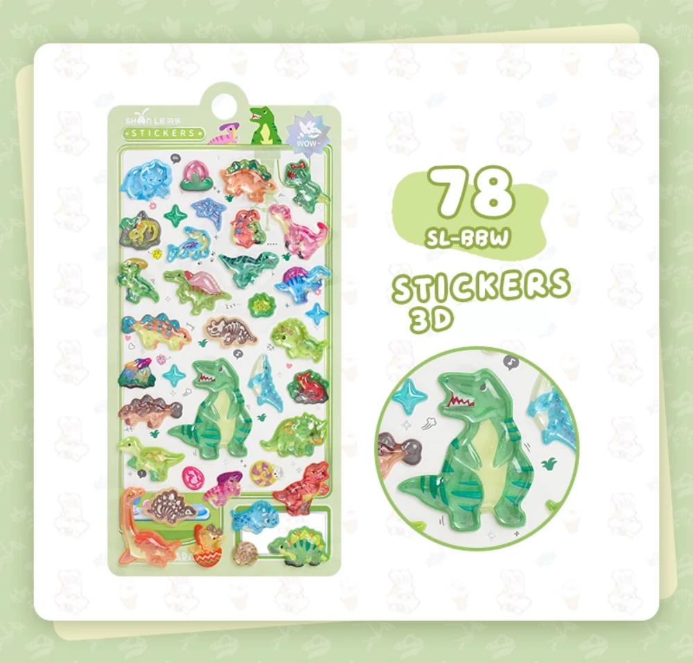 Colorful Dinosaur Cartoon 3D Relief Stickers Cute Stationery for Scrapbooking DIY Journal School Student Gift Decor Supply