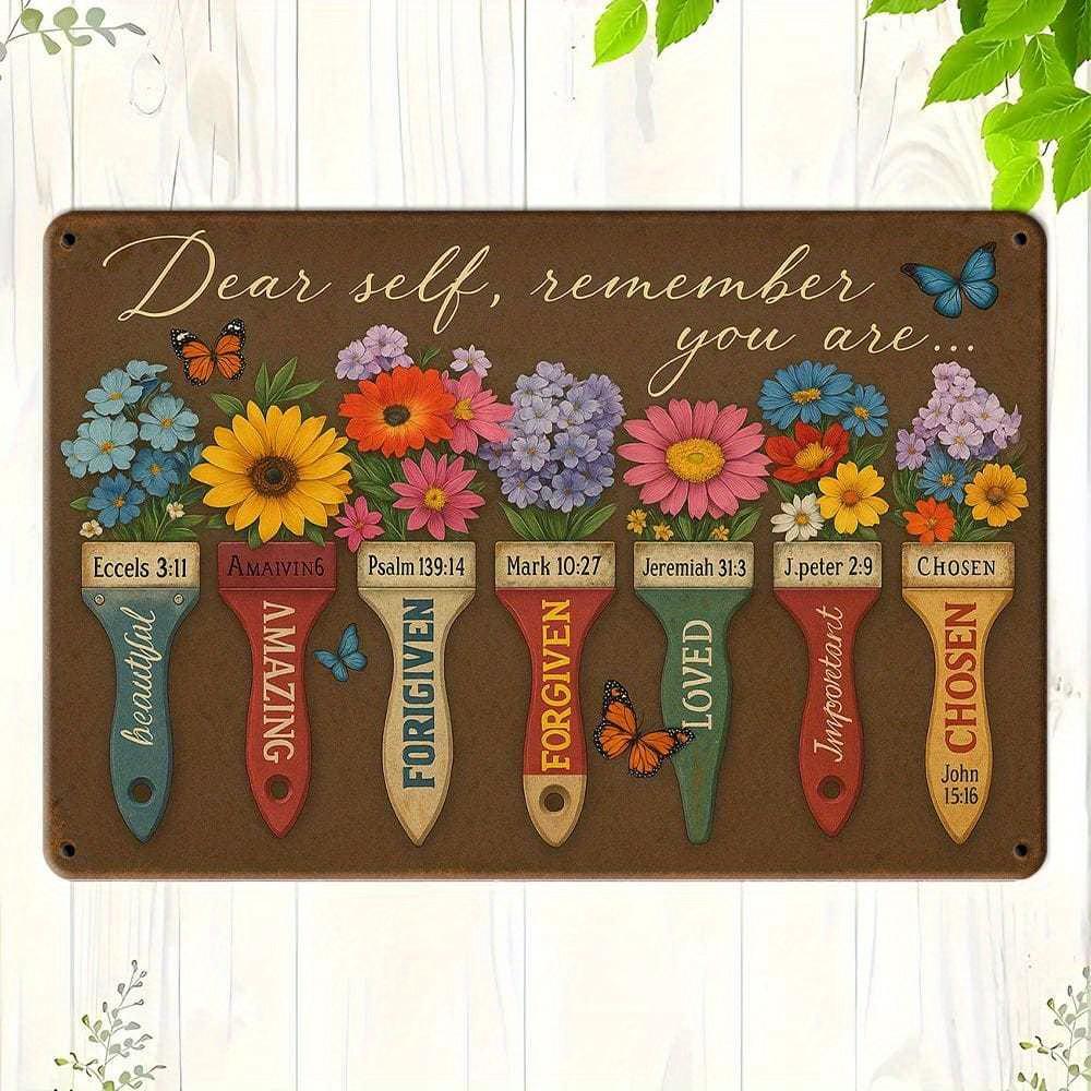 "Dear Self, Remember You Are" Vintage Metal Sign, 8x12 Inch.