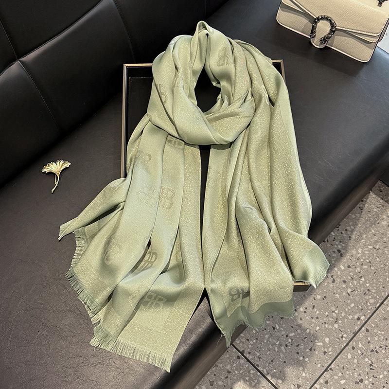 High Fashion Spring And Summer Long Silk Scarf Silk Shawl Scarf Fashion Versatile Tencel Cotton Letter Scarf