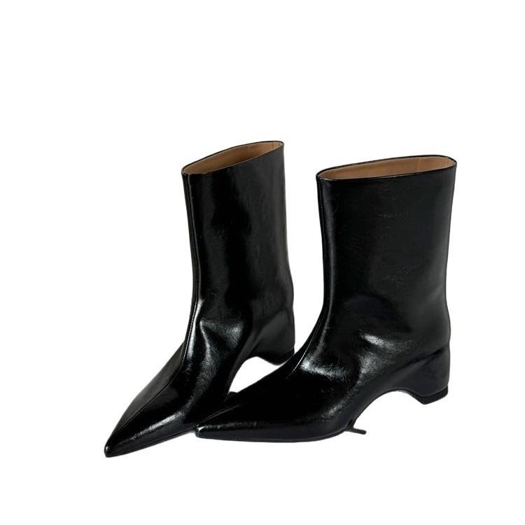 Spice Girl Slack Sense Tip Inner Height Increase 6Cm Short Boots Women'S Autumn Advanced Sense Medium Tube Small Short Boots Women