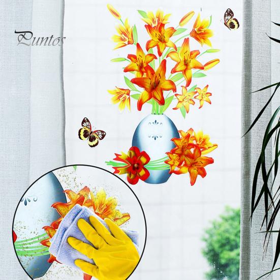 Vinyl Decal Wall Sticker Hot Stamping DIY Bright-colored Self-adhesive Flower Vase Home Decoration