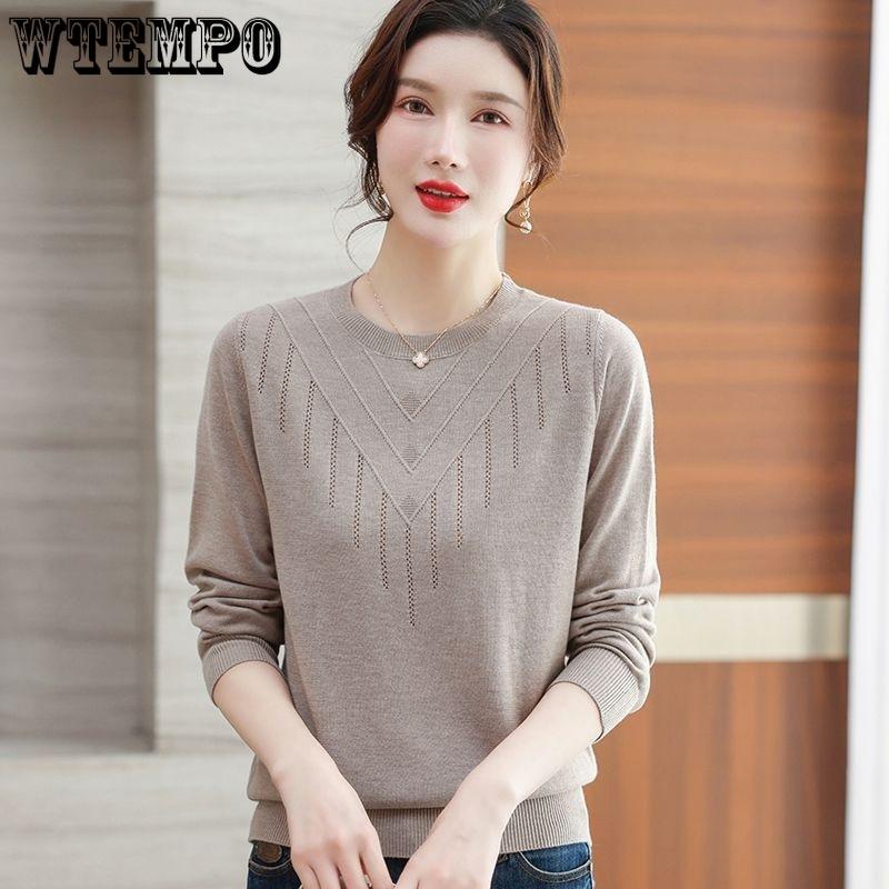 Long-sleeved Sweater Solid-color Round-neck Knitwear for Women Paired with Loose and Casual Pullover Autumn and Winter