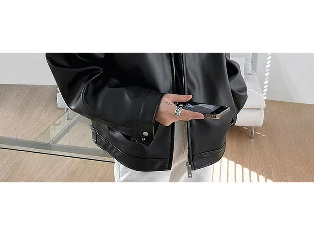 Herren Retro Leder Motorradjacke - High-End, Verdickt, Trendiger Koreanischer Stil mit Schurkenhaft Coolem Revers für Herbst/Winter.