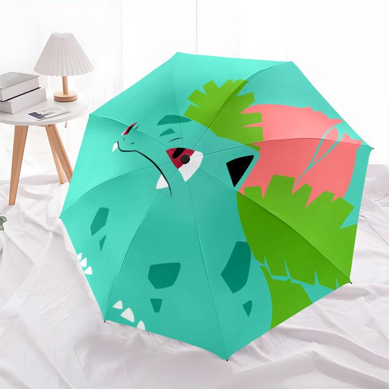 

Piplup and Bulbasaur pattern, automatic folding umbrella, portable and foldable design, 8 ribs, a Christmas or birthday gift.