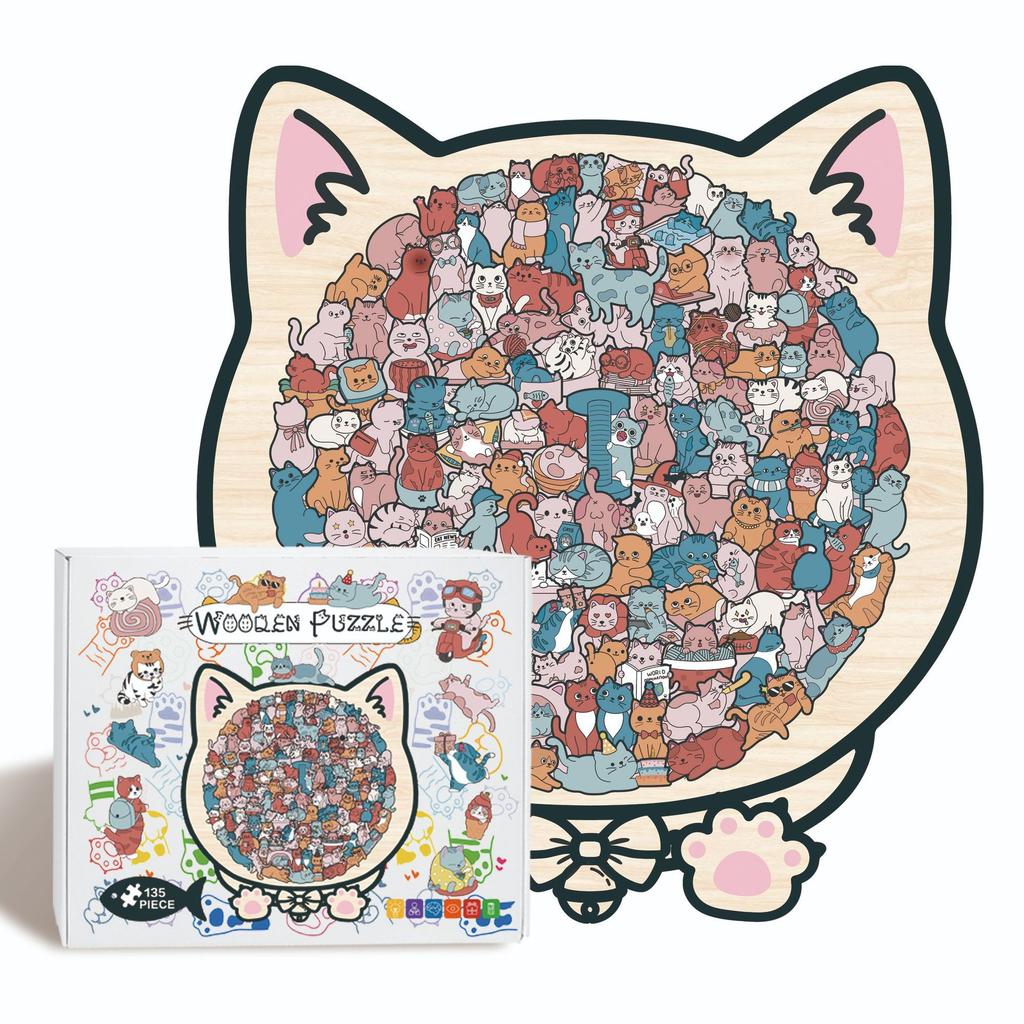 Cat Puzzle Toy Wooden Special-Shaped Puzzle Model Decompression Puzzle Handmade Puzzle