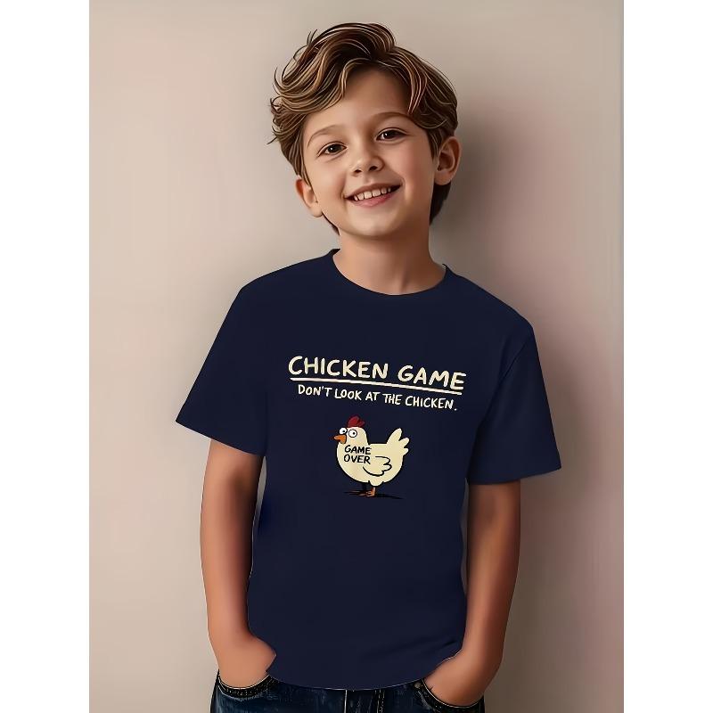 

European sizes Chicken Game Don t Look Fun Round Neck T-Shirt, Fashionable Printed Top, Casual and Comfortable 98cm чёрный