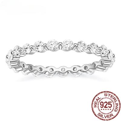100% 925 Sterling Silve Ring Simple Zircon Stackable Round CZ Finger Rings For Women Party Wedding  Fine Jewelry
