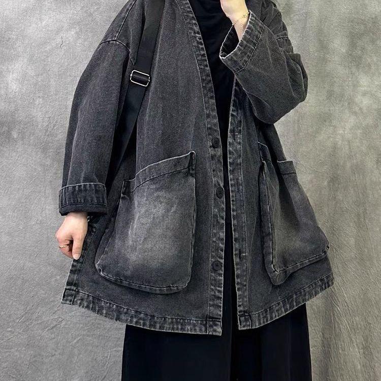 European High-End Wide-Leg Denim Jacket with Large Pockets, Plus Size & Loose Fit - Spring 2025