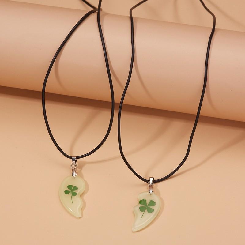Geometric Floral Resin Lucky Charm Necklace With Glow Effect For Gift