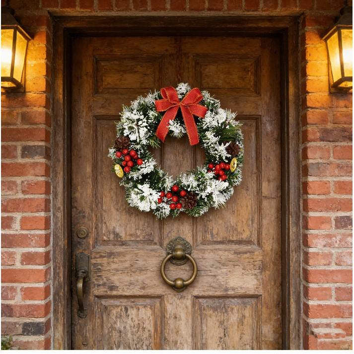 30CM Handmade Christmas Wreath, Festive Garland Decoration for Christmas Tree, Wedding and Celebration Rattan Wreath