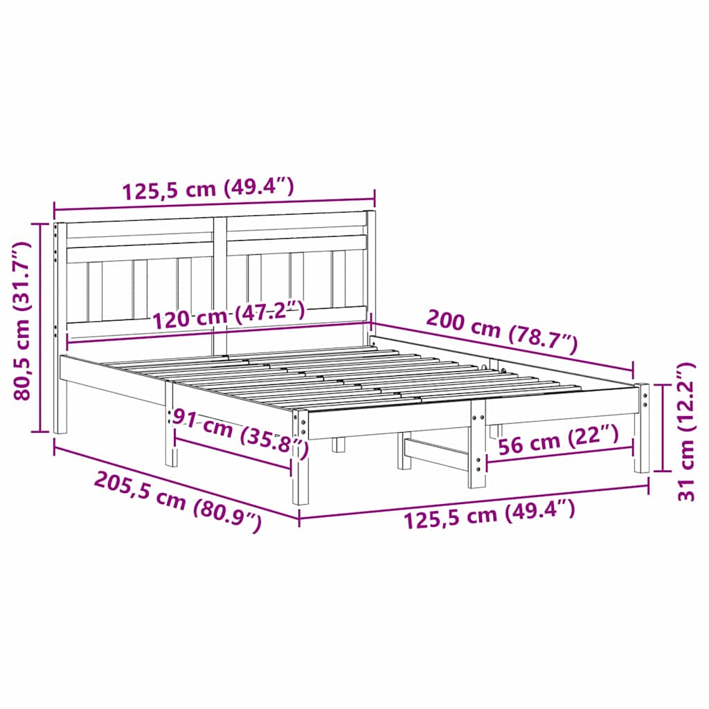 Bed Frame White 120 x 200 cm Solid Pine Wood