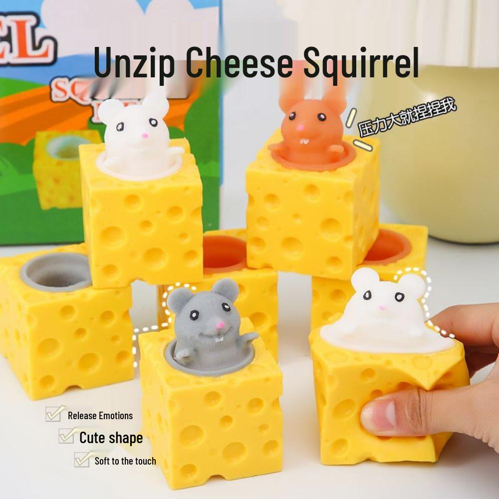 Trendy Stress Relief Cheese Mouse Squeeze Toy - Prank Squirrel Cup Whack-a-Mole Ball