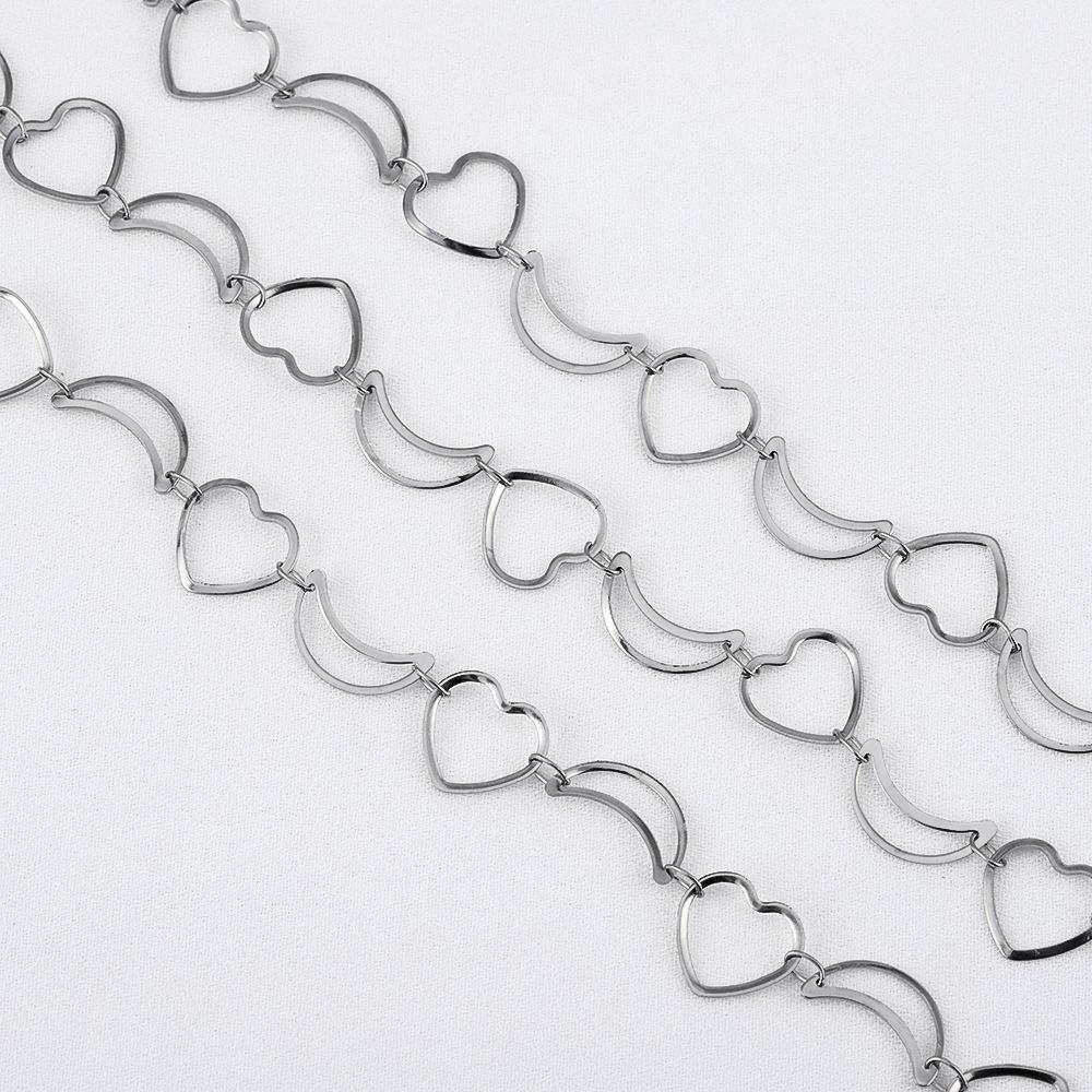 Stainless Steel Hollow Chain Flat Chain 1 Meter Length Heart Connecting Chain Love Moon Star Crown Chain Clothing Accessories