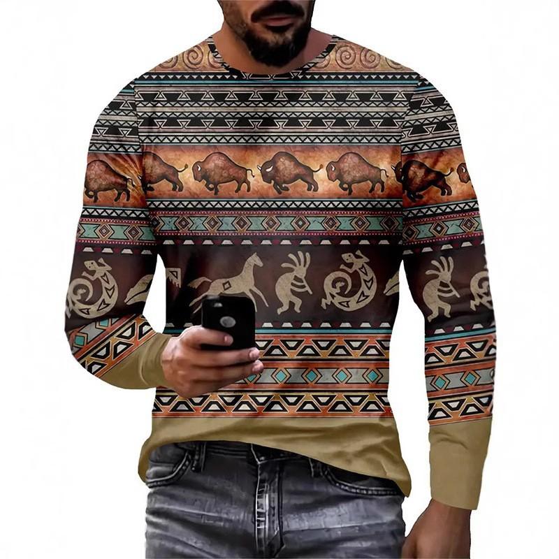 Round Neck T-shirt for Spring Men's Fashion Casual 3D Long Sleeved Minimalist T-shirt