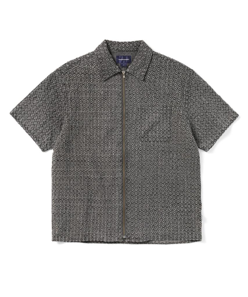 THISISNEVERTHAT Damaged Denim Zip S/S Shirt Gray
