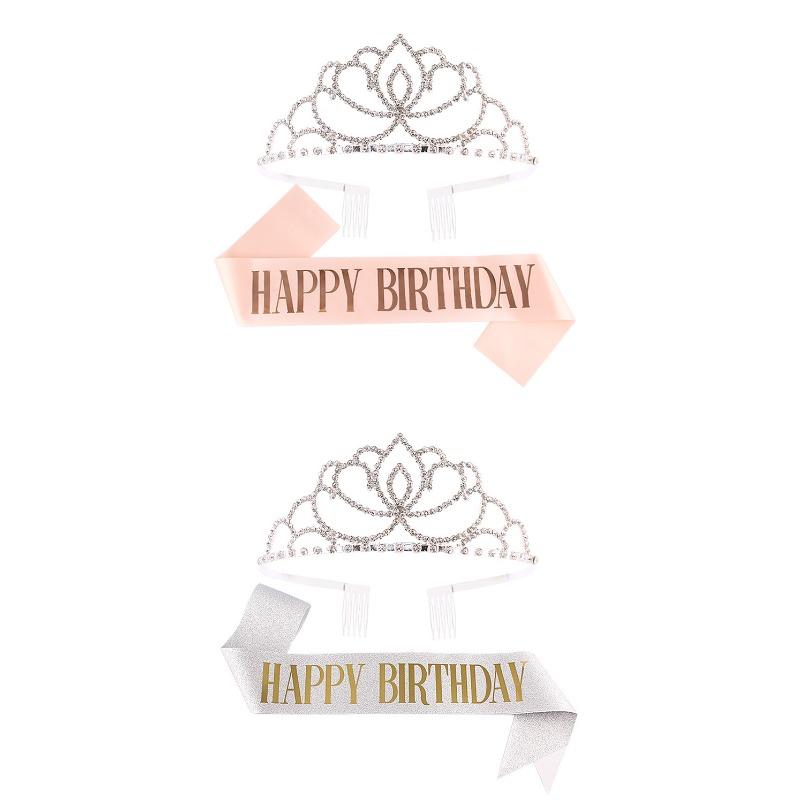 Princess crown bridal rhinestone headband birthday tiara prom party sash