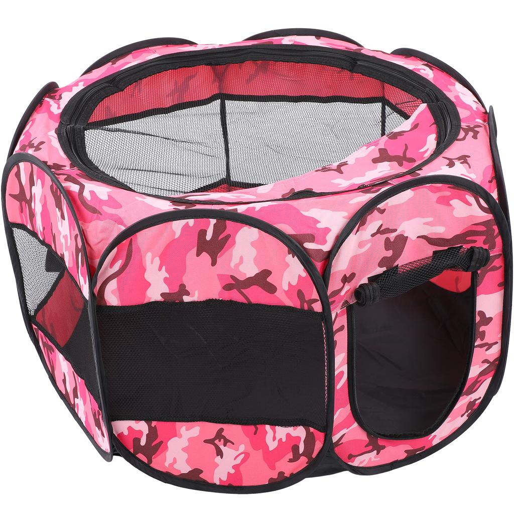 Foldable Pet Playpen Mesh Open Air Exercise Pen Tent House Playground for Dogs and CatsXBD95 Pink