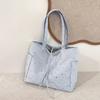 New Canvas Material Tote Bag Large Capacity Korean Style Shoulder Handbag Star Rhinestone Shopping Tote Bag Commute