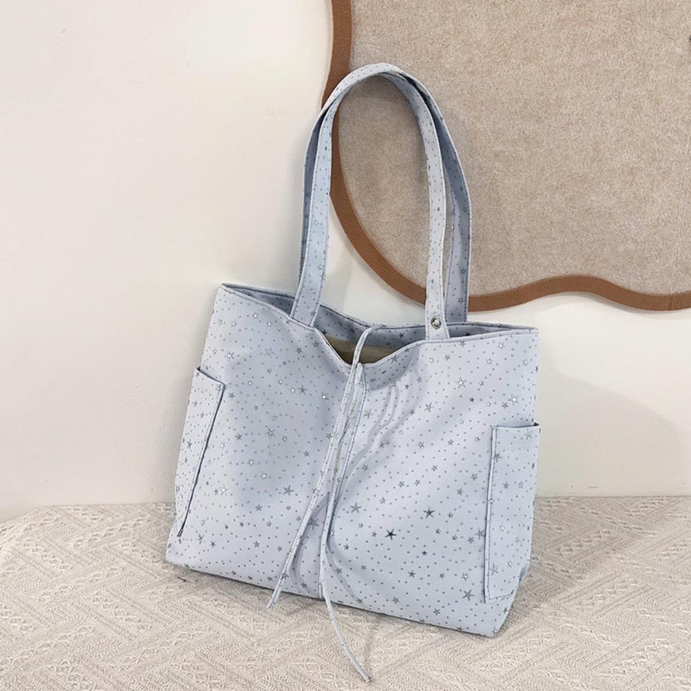 

New Canvas Material Tote Bag Star Rhinestone Korean Style Underarm Bag Large Capacity Shoulder Handbag Commute синий