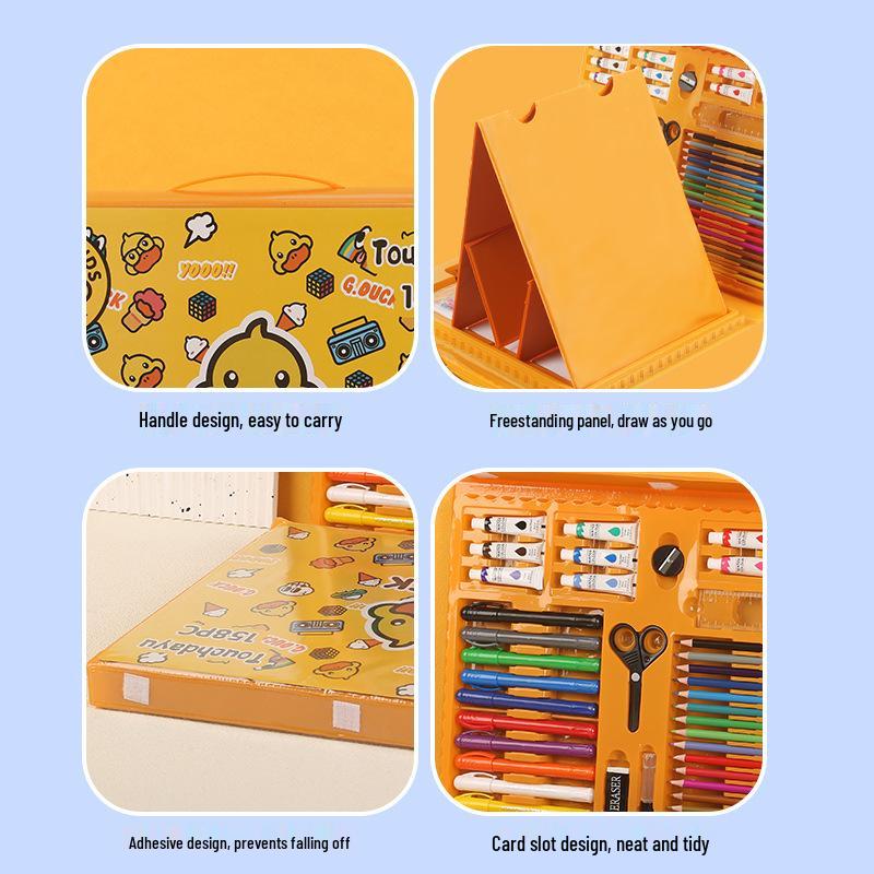 Little Yellow Duck Children's Brush Set: 158-Piece Birthday Gift with Watercolor Pens in Handheld Gift Box