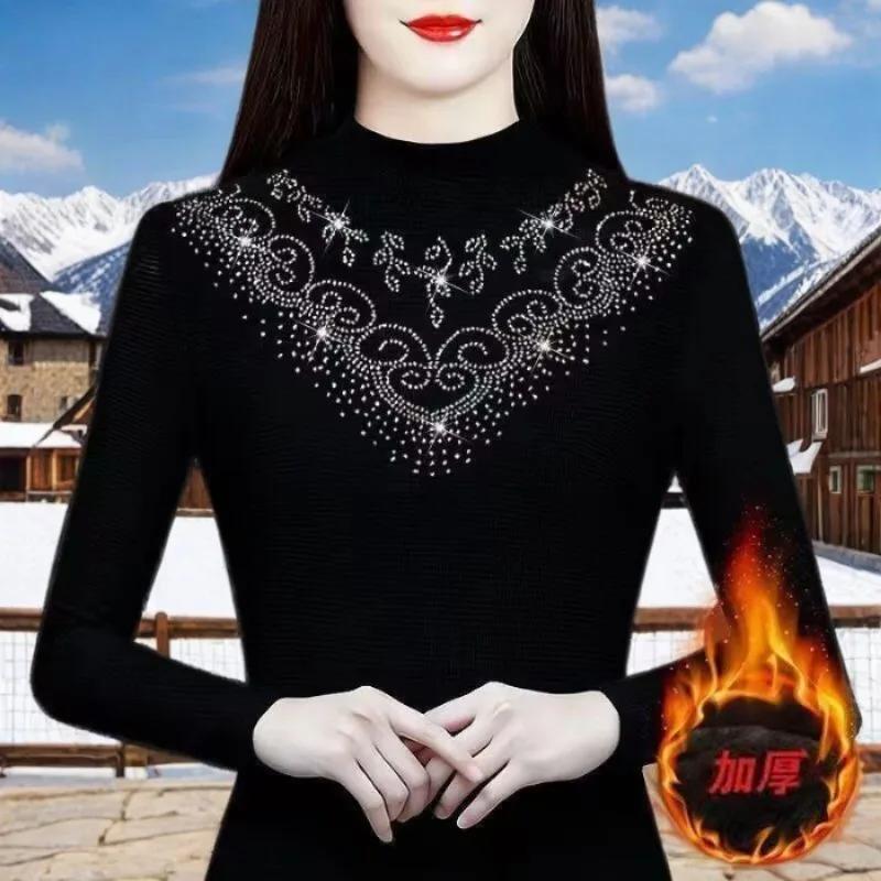 Fashionable Inner Layer Plus Velvet Thickened Women's New Autumn Winter Versatile Tops