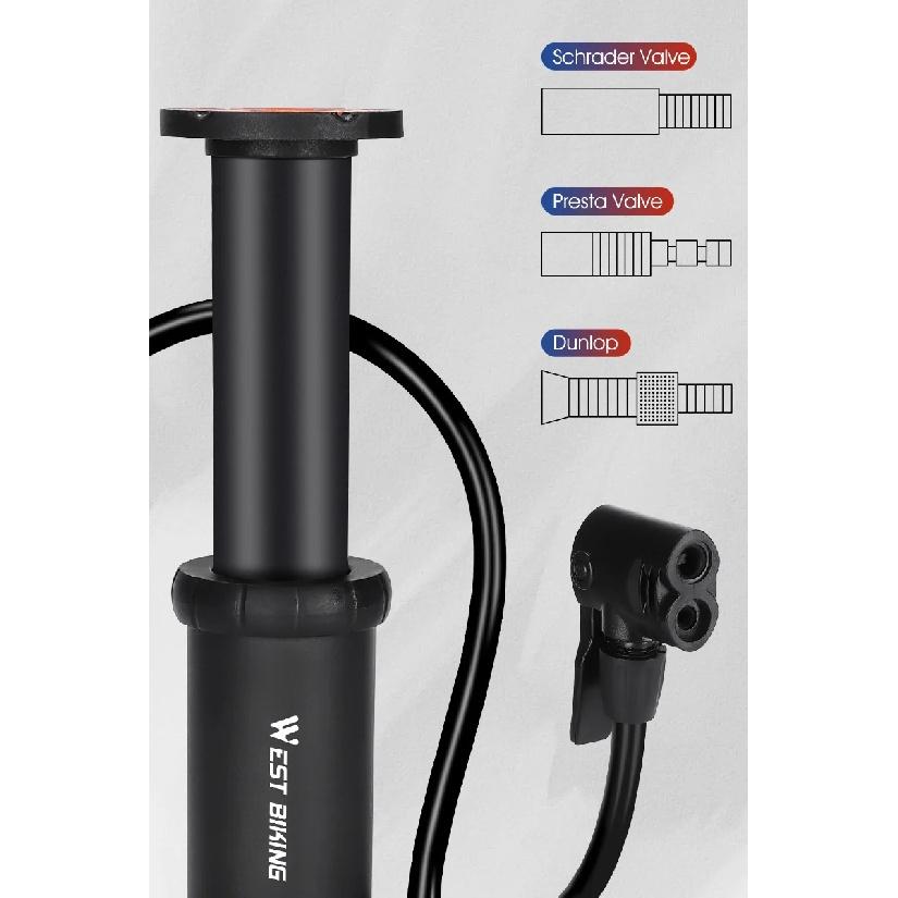 WEST BIKING Ultralight Portable Bike Pump MTB Road Bicycle Foot Pump Presta & Schrader Valve Cycling Tire Air Inflator With Hose