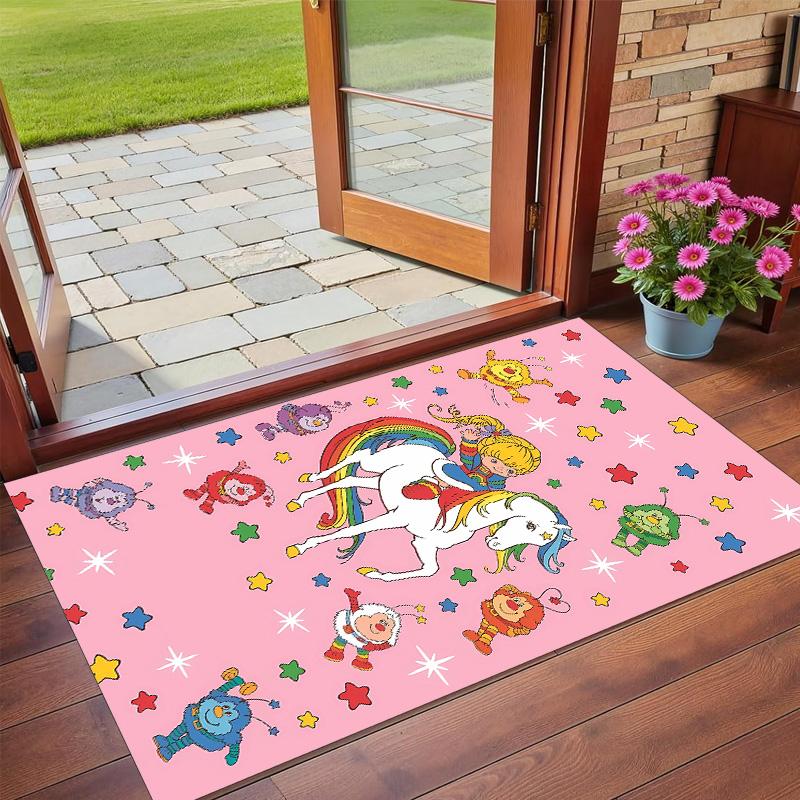 Anti‑Slip Crystal Velvet Floor Rug, Rainbow Brite Design Carpet for Indoor Living Bedroom Home Decoration