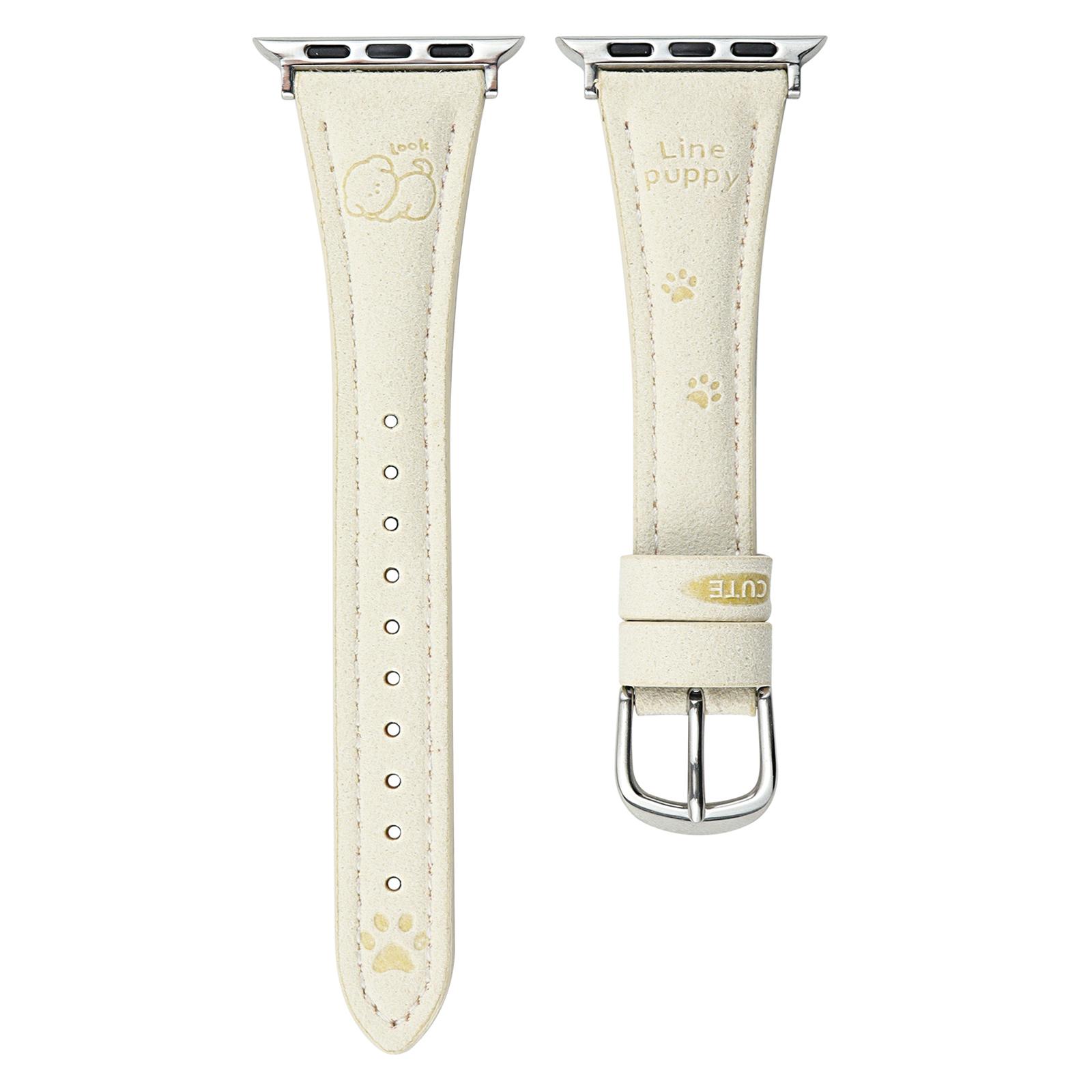 

Cartoon Dog Pattern Leather Strap for Apple Watch Series 10 9 8 7 SE 6 5 4 3 2 1 42mm 41mm 40mm 38mm White