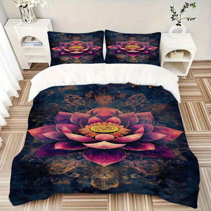 3pcs Lotus Mandala Soft Comfortable Bedding set, For Bedroom, Guest Room And Dorm, All - Season Use, High-Definition Printing121