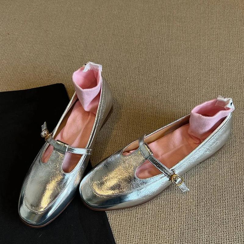 

Вариант из овчины! Розовые туфли женские французские с круглым носком, с Т-образной пряжкой, с юбкой, с плоским дном, кожаные туфли Мэри Джейн 40 серебряный