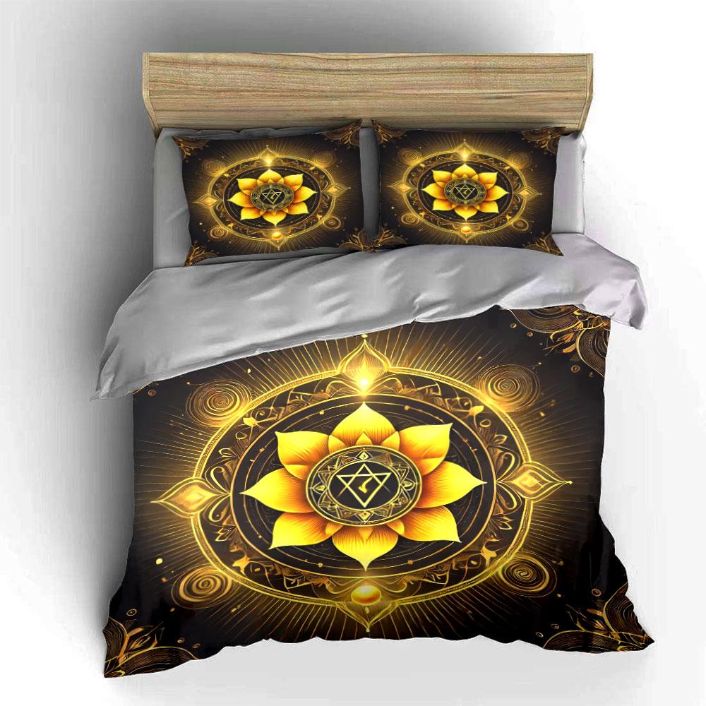 Golden Mandala Meditation Set Decor Bedding Set with 1 Duvet Cover 2 Pillowcases Single Double King Queen, Gift