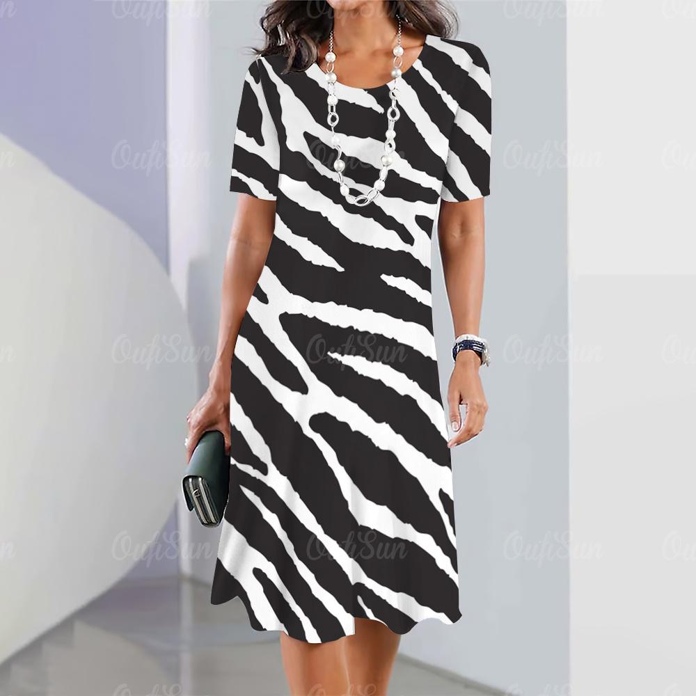 Vintage Women's Dresses Striped Printed Elegant Casual Short Sleeve Dresses 2023 Fashion Oversized Women's Dresses Y2k