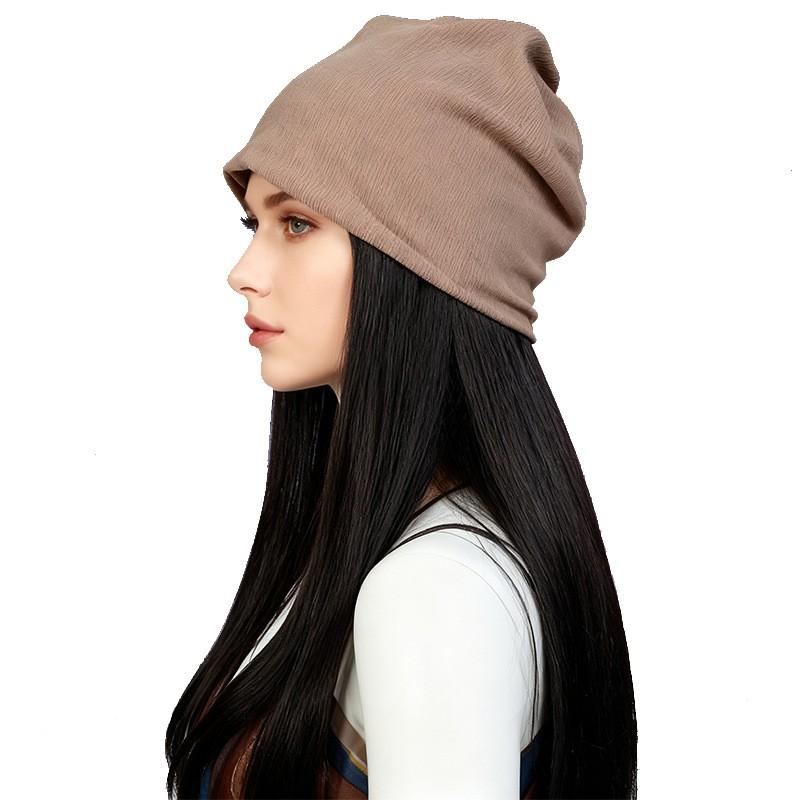 LUCK Beanie Wig Combo Long Straight Hair Gray Street Style Warm Winter Hat Women