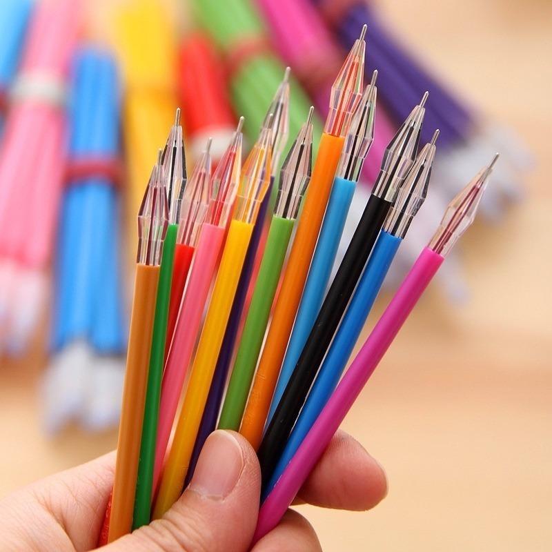 12pc/24Pcs Colorful Refils Diamond Head Refill Creative Candy 12 Color Gel Pen Refills 0.38mm Office Stationery School Supplies 2025