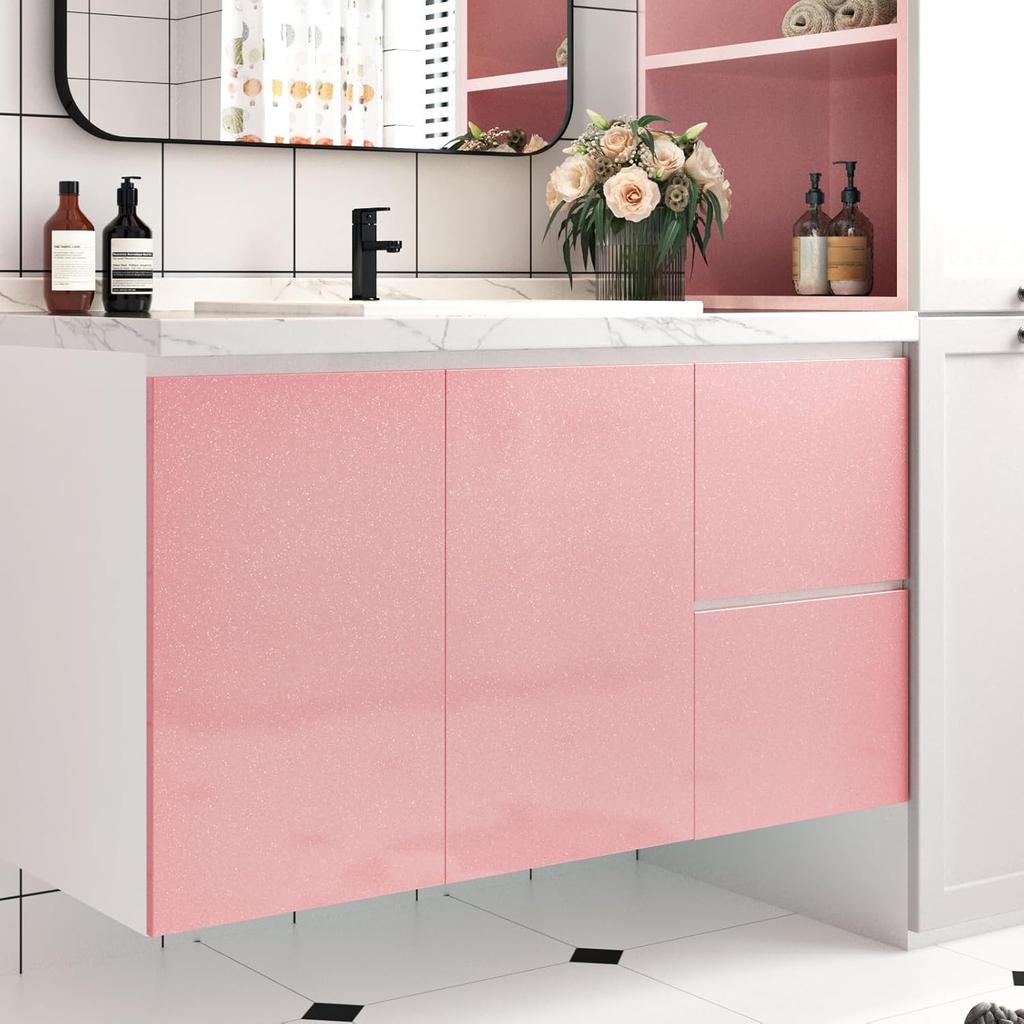 PVC Pearl Film Waterproof Wallpaper Room DIY Self-adhesive Pink/Black Wardrobe Kitchen High Gloss Paste Furniture Wall Stickers