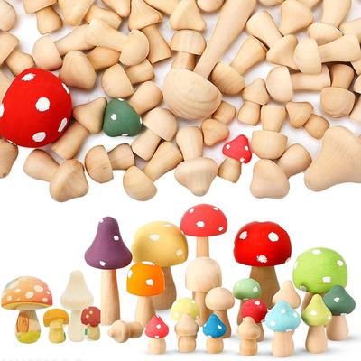 30/40Pcs Unfinished Wooden Mushroom Natural Wooden Mushroom Set Unpainted Wood Mushroom DIY Unfinished Art Graffiti Wooden Toys