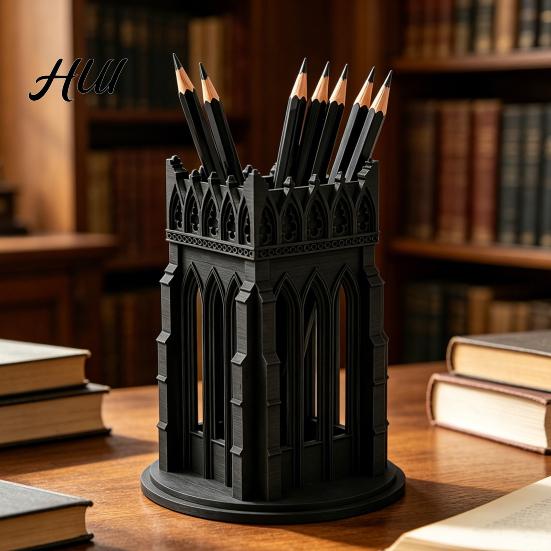 Makeup Brush Holder for Vanity Gothic Pen Holder, Cathedral Style 3D Printed Desk Organizer, Storage Cup Brushes, Pencils, Accessories Home