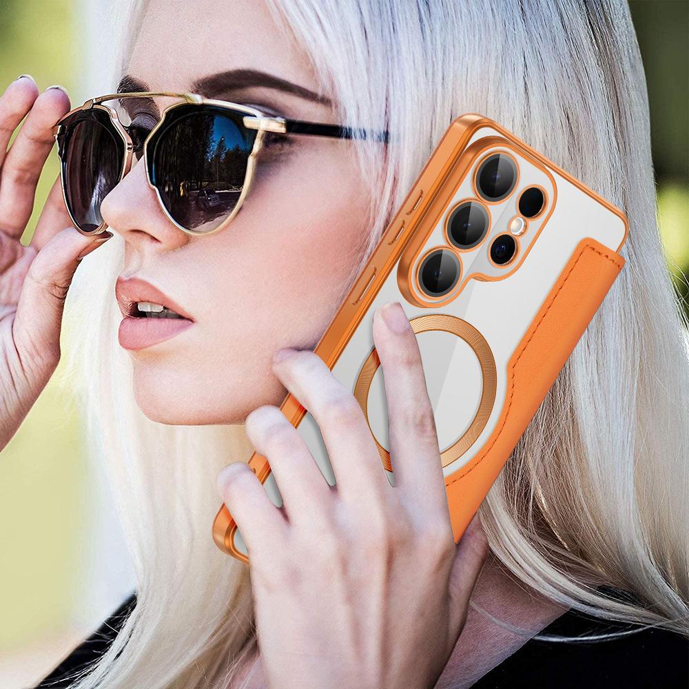 Magsafe Magnetic Luxury Solid Color Leather Flip Wallet Card Slot Phone Case For Samsung S26 Ultra S23 S25 Edge S22 S24Plus A35 5G/A36/A55/A17 Cover