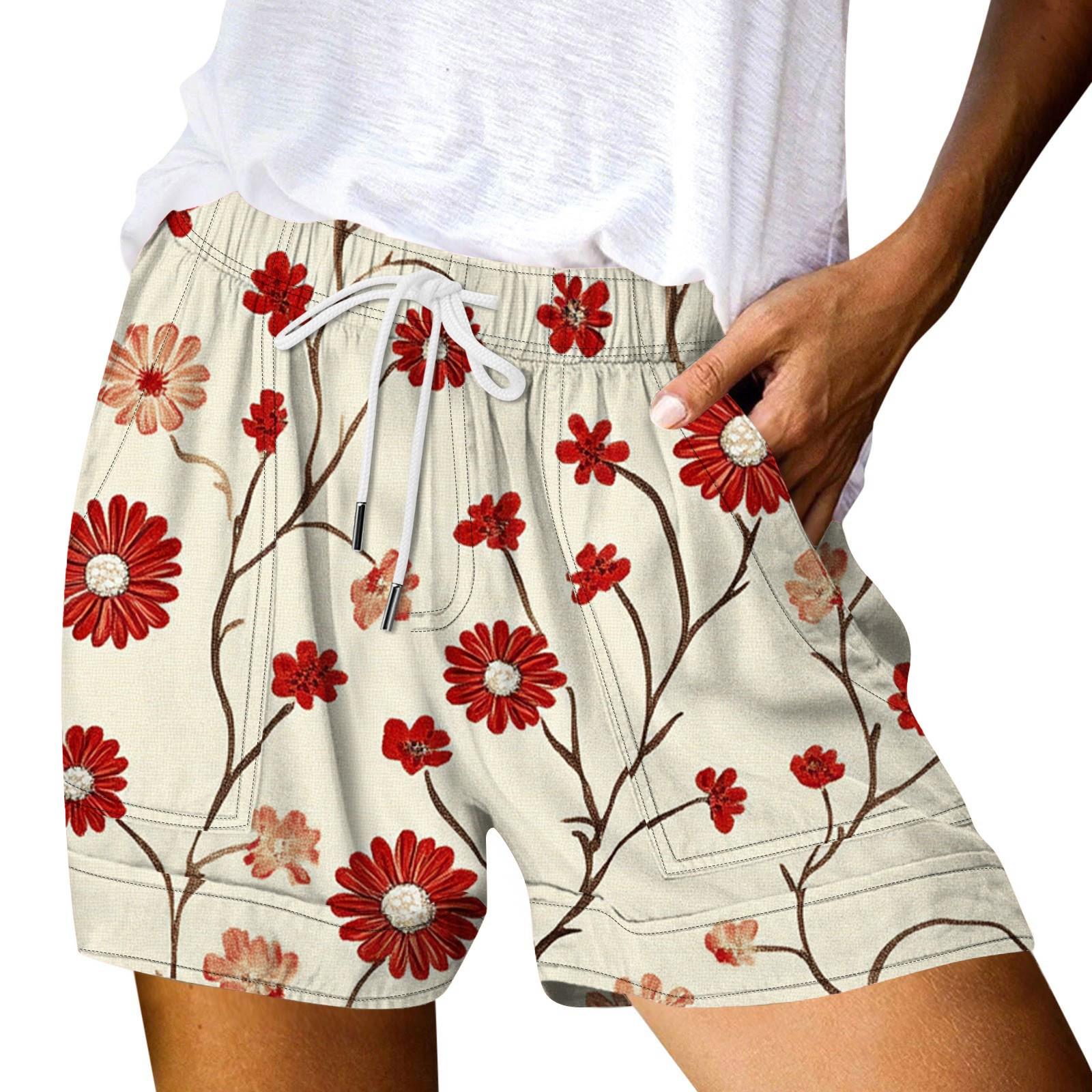 

Жіночі повсякденні літні еластичні пляжні шорти з принтом, повсякденні шорти M хакі