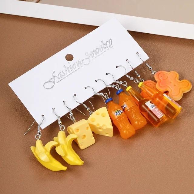 

Комплект из 5 пар новых сережек из фруктовой смолы для еды и напитков, женские серьги со свежим и сладким темпераментом 8