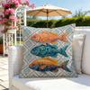 Colorful Fish Throw Pillow Cover Coastal Damask Print Cushion Case For Nautical Beach Home Decor