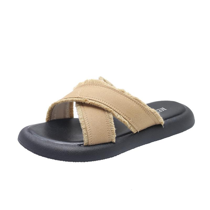 Stepping on shit feeling thick-soled cross slippers women's summer wear 2025 new fashion versatile flat-bottomed casual beach cool slippers