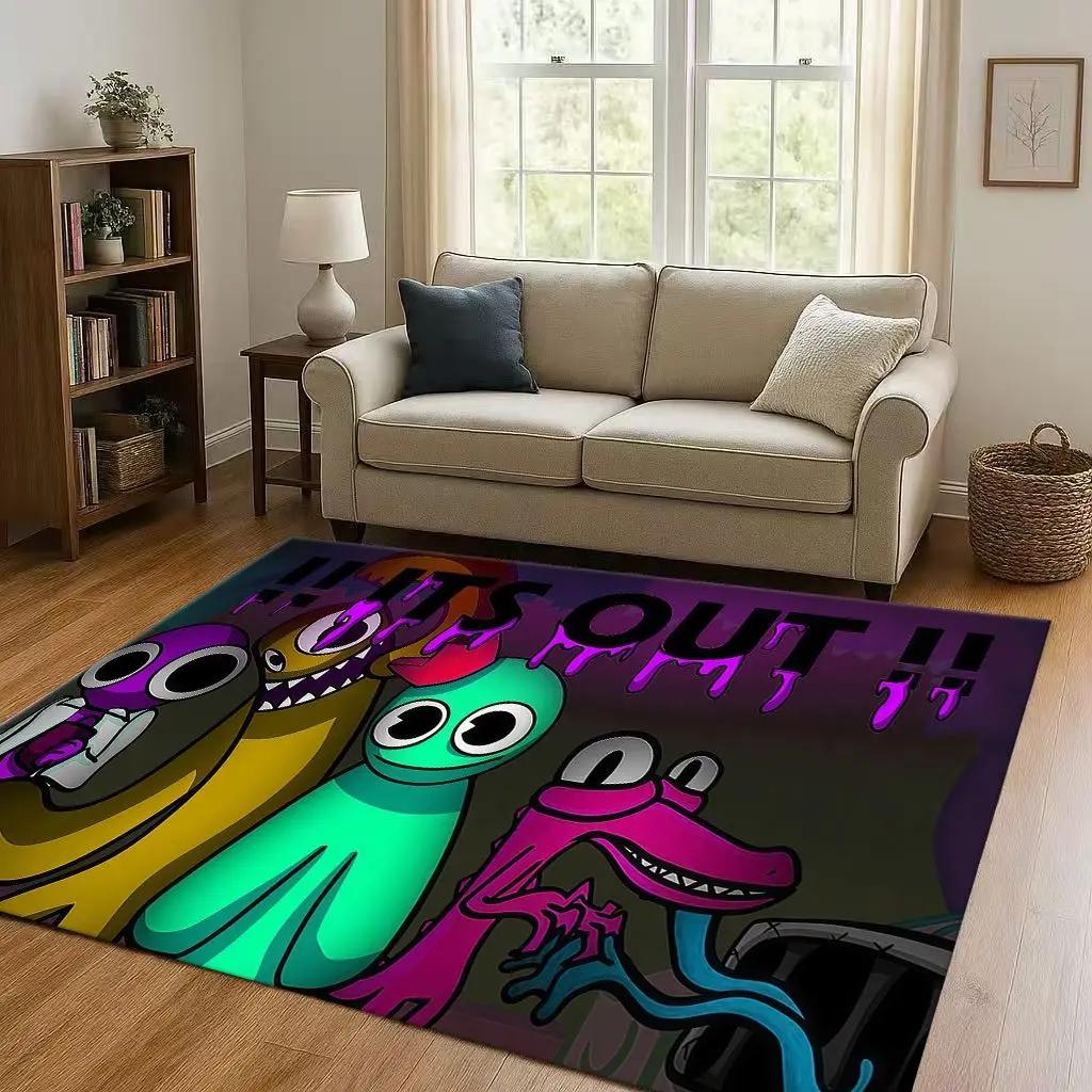 HD R-Rainbow Friends Game Cartoon Living Room Non-Slip Area Rug Carpet for Bedroom Playroom Sofa,Easy Clean Home Decor Doormat