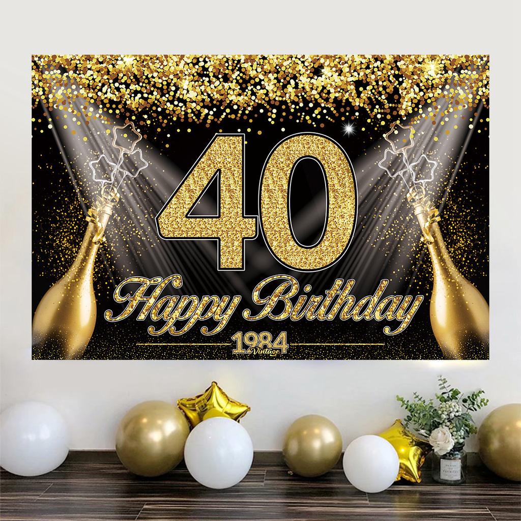Happy 30th 40th 50th Birthday Backdrop Black Gold Birthday Party Decorations Adults 30 40 50 Years Old Birthday Party Supplies