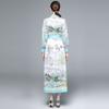 Frühling Herbst Damen Designer Vintage Print Laufstegkleid O-Ausschnitt Lang Maxi Party Hemdkleider